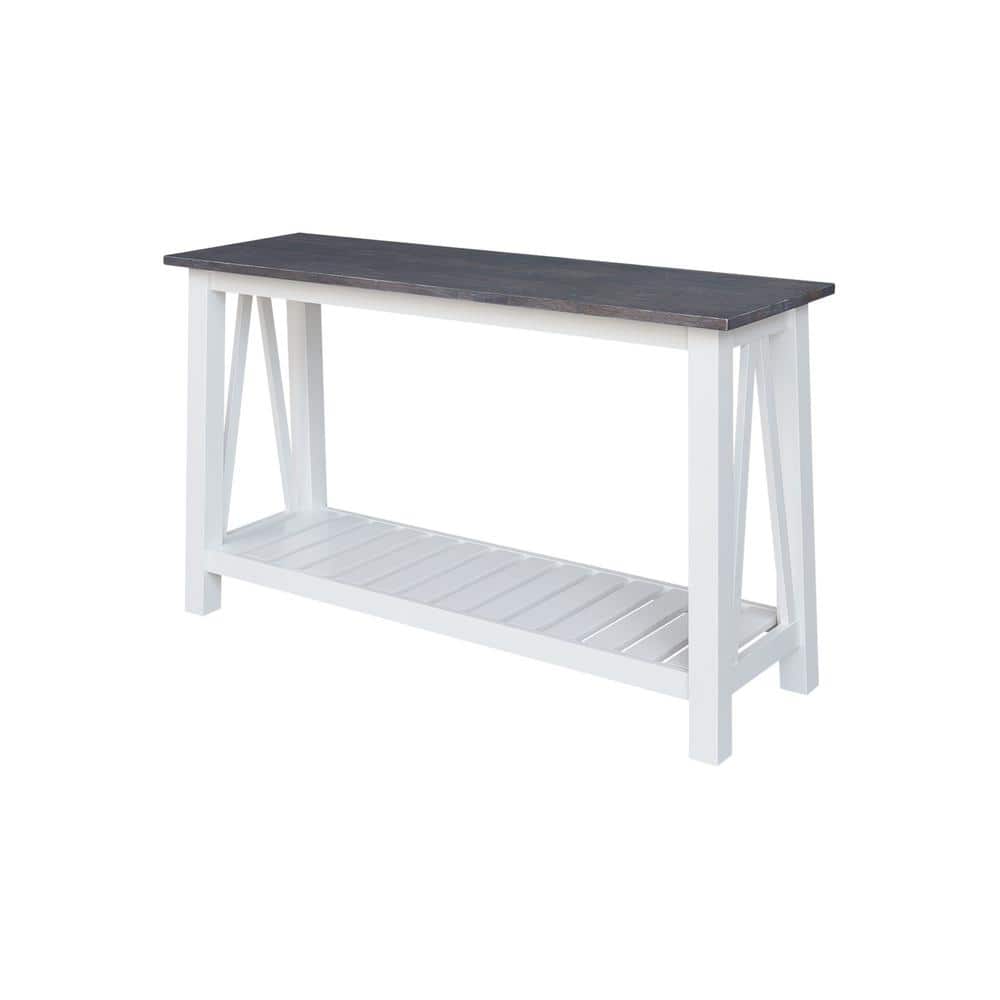 Surrey 65" White and Heather Gray Solid Wood Console Table with Storage