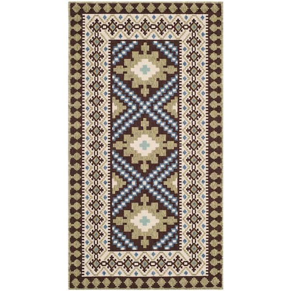 SAFAVIEH Veranda Chocolate/Green Doormat 3 ft. x 5 ft. Border Indoor/Outdoor Patio Area Rug