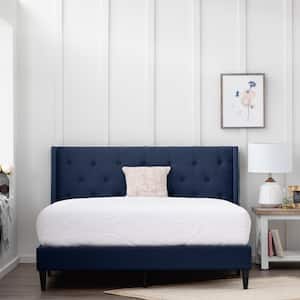 Isabelle Upholstered navy Queen Wingback Diamond Tufted Platform Bed