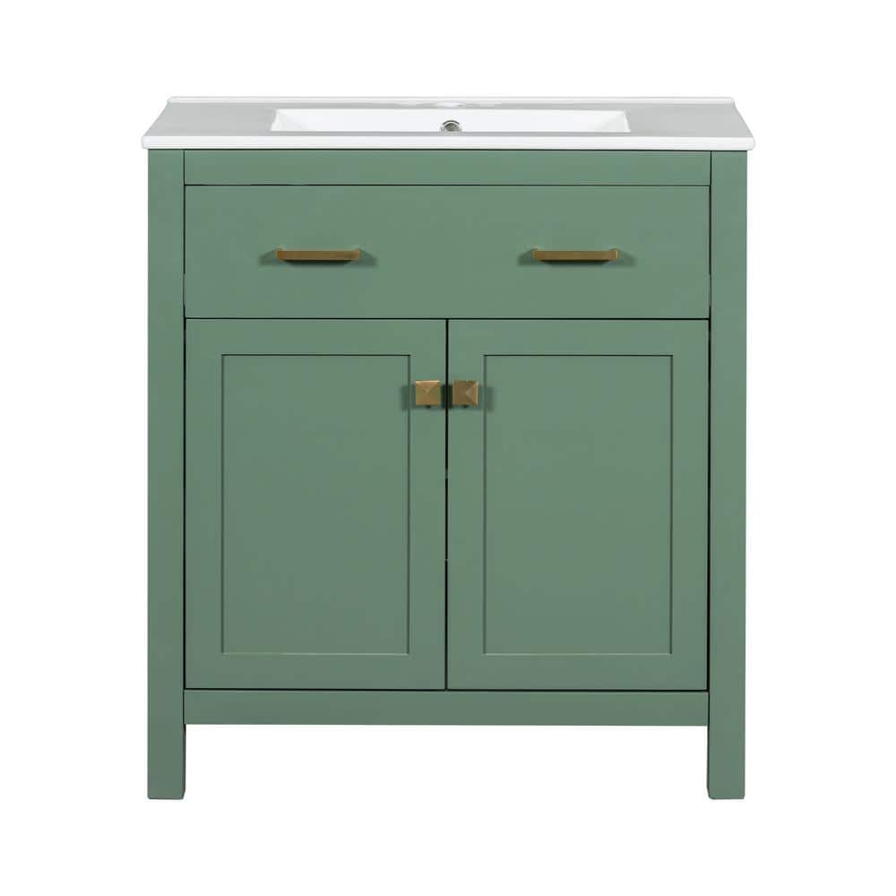 30-Inch Green MDF Freestanding Single Sink Vanity with White Ceramic Top
