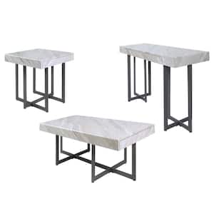 Belaire 47.25 Gray and Gun Metal Rectangle Faux Marble Coffee Table Set (3-Piece)