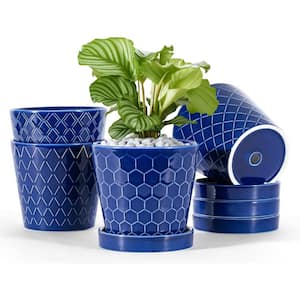 Modern 5 in. L x 5 in. W x 5 in. H Royal Blue Ceramic Round Indoor Planter (4-Pack)