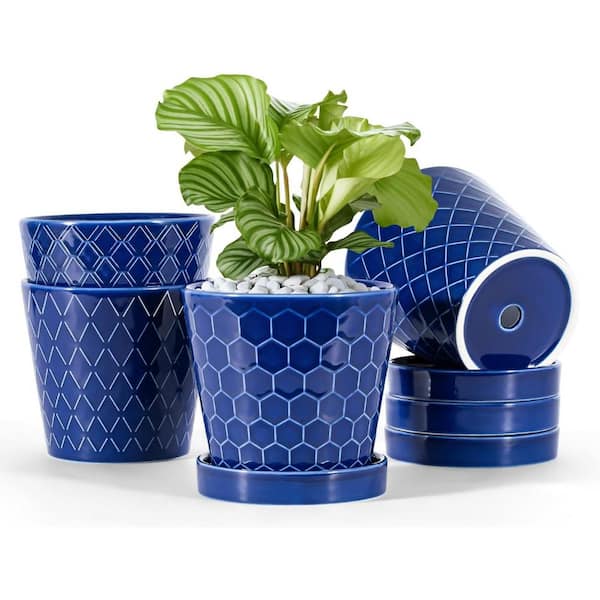 ITOPFOX Modern 5 in. L x 5 in. W x 5 in. H Royal Blue Ceramic Round Indoor Planter (4-Pack)