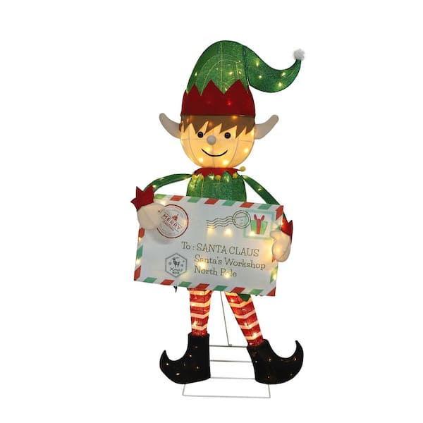 4.5 ft. 3D Elf Messenger with Envelope Outdoor Christmas Holiday Yard Decoration Warm White LED Lights