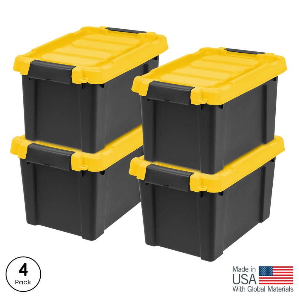 Heavy-Duty Black and Yellow Stackable Plastic Storage Totes