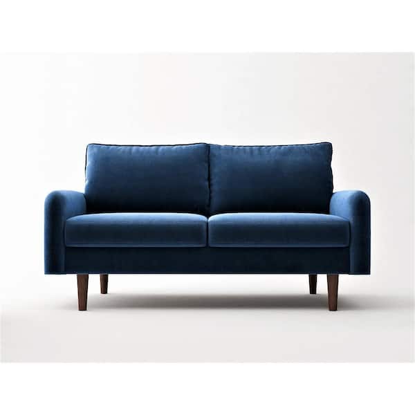 US PRIDE FURNITURE Vivo 57.8 in. Space Blue Velvet 2-Seater Loveseat with Removable Cushions