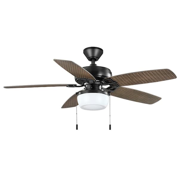 Hampton Bay Baywood 52 in. Indoor/Outdoor LED Matte Black Wet Rated Downrod Ceiling Fan with Light Kit