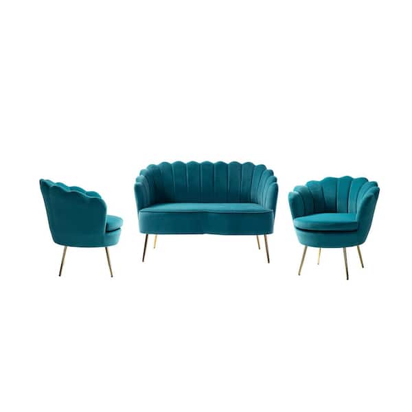 JAYDEN CREATION Yeran 52 in. 3 Piece Blue Living Room Set