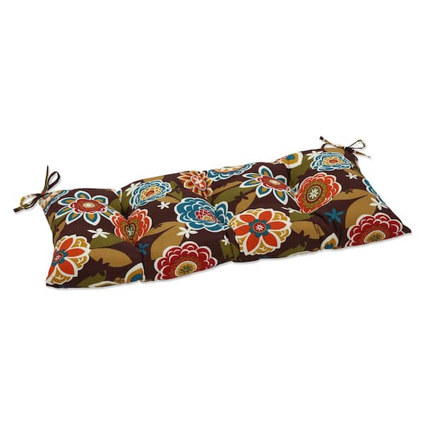 Pillow Perfect Floral Rectangular Outdoor Bench Cushion in Brown