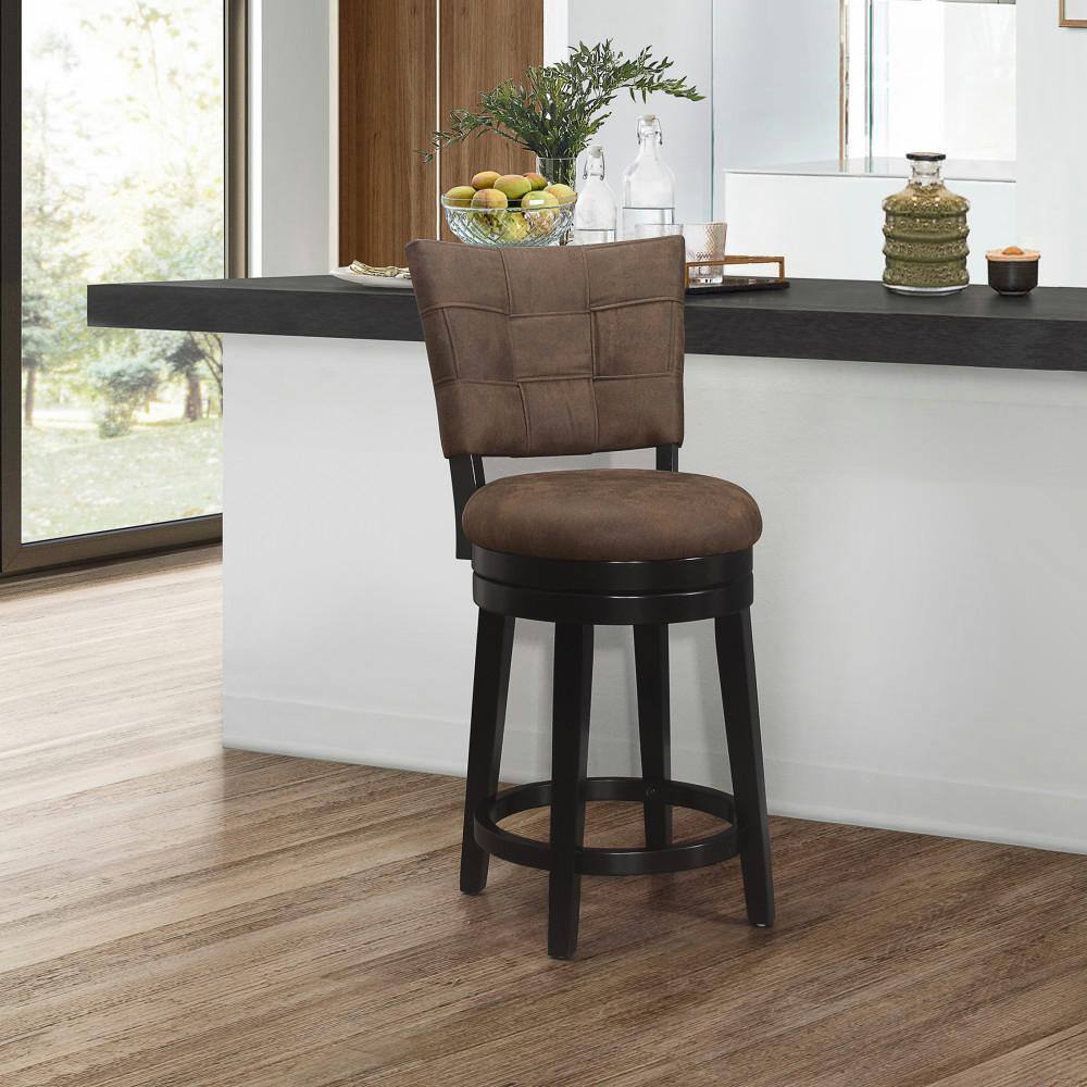 Chestnut Faux Leather and Wood Swivel Counter Stool