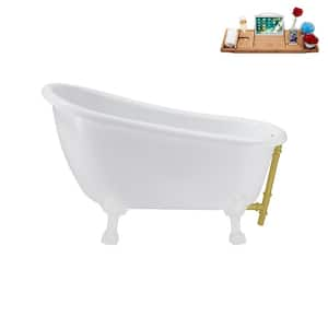 53 in. Acrylic Clawfoot Non-Whirlpool Bathtub in Glossy White with Brushed Gold Drain And Glossy White Clawfeet