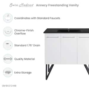 Annecy 36 in. W White Bathroom Vanity in Black with Ceramic Sink Top