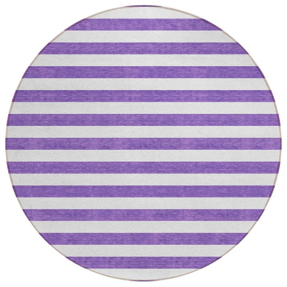 Purple and White 8 ft. Round Woven Striped Polyester Round Indoor/Outdoor Area Rug price history on PriceWatchPro