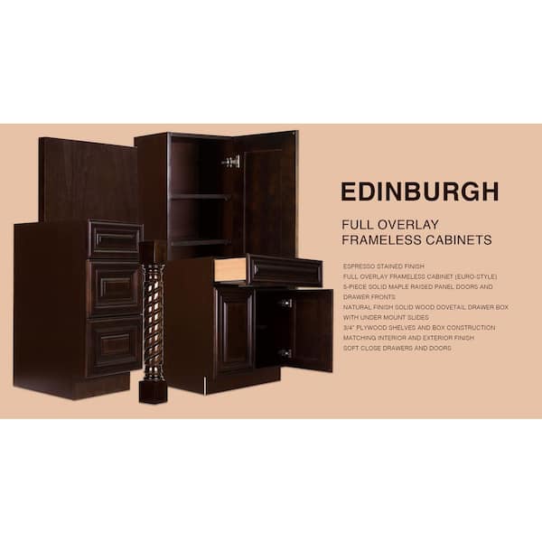 LIFEART CABINETRY Edinburgh Assembled 18 in. x 36 in. x 12 in. Wall Cabinet with 1 Door 2 Shelves in Espresso