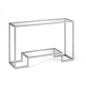 Athena 47 in. Satin Nickel Rectangular Glass Top Console Table