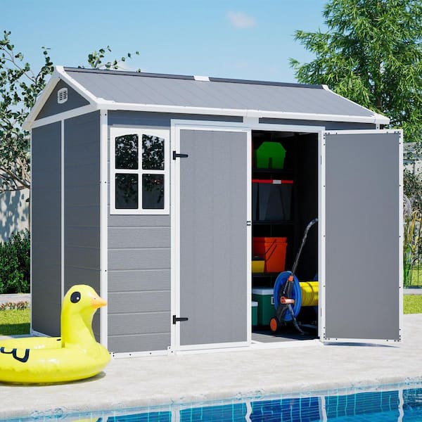 8 ft. W x 6 ft. D Gray Resin Outdoor Storage Shed with Floor, Lockable Doors and Ventilation (48 sq. ft.)