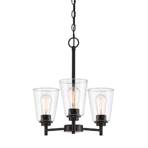 Westin 3-Light Modern Matte Black Chandelier with Clear Glass Shades For Dining Rooms