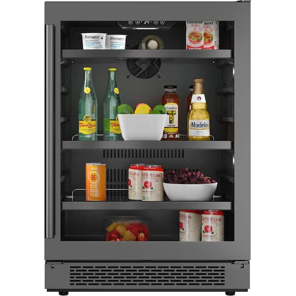 24 in. Single Zone 140-Cans Beverage Cooler in Black Stainless Steel
