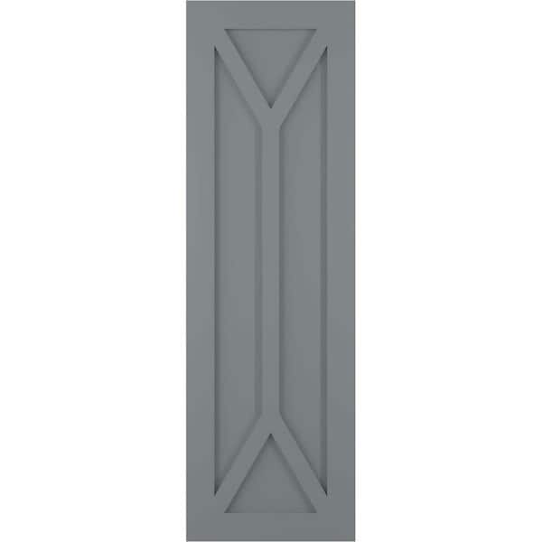 Ekena Millwork 12 in. x 35 in. Flat Panel True Fit PVC San Carlos Mission Style Fixed Mount Shutters Pair in Ocean Swell
