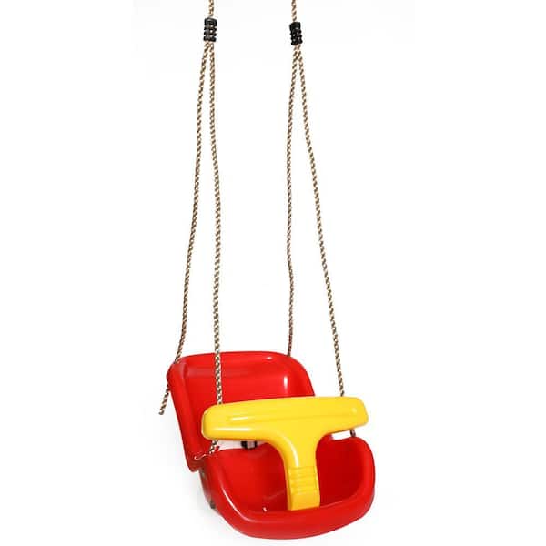 Red Plastic Baby and Toddler Swing Seat with Hanging Ropes
