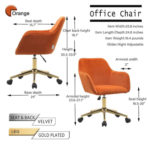 Orange Velvet AdjusTable Height 360 Revolving Home Office Task