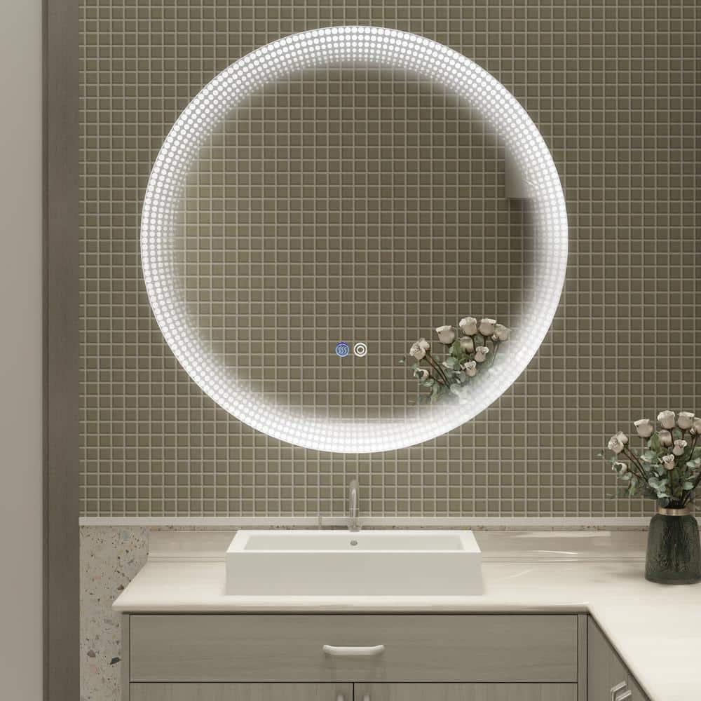 24 in. W x 24 in. H Round Frameless Anti-Fog Dimmable Wall Bathroom Vanity 