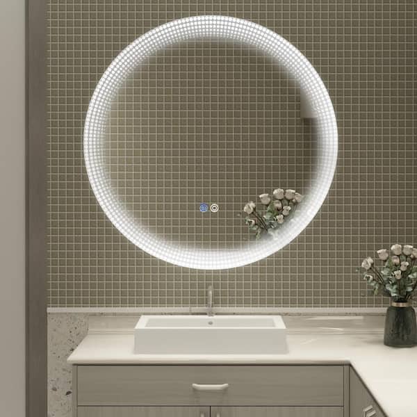 Unbranded 24 in. W x 24 in. H Round Frameless Anti-Fog Dimmable Wall Bathroom Vanity Mirror in Silver