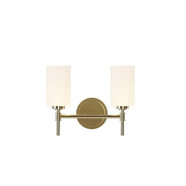 Wexton 13.38 in. Plug and Play 2-Light Plated Gold Vanity Light with SkyPlug