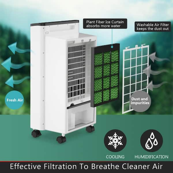 3-in-1 Portable Evaporative Air Conditioner Cooler with Remote Control for  Home and Office in White