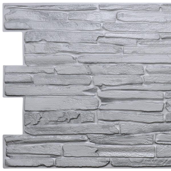 Dundee Deco 3D Falkirk Retro 1/100 in. x 39 in. x 20 in. Grey Faux Flagstone PVC Decorative Wall Paneling (10-Pack)