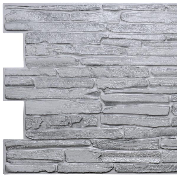 Dundee Deco 3D Falkirk Retro 1/100 in. x 39 in. x 20 in. Grey Faux Flagstone PVC Decorative Wall Paneling (5-Pack)