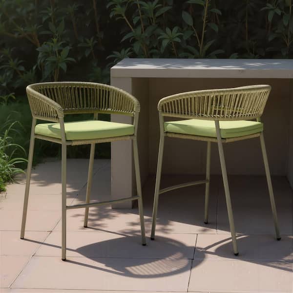 23.5 in. H Green Finish Low Back Metal Bar Stool with Faux Leather Square Seat (Set of 2)
