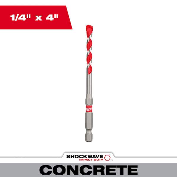 Milwaukee 1/4 in. x 2 in. x 4 in. SHOCKWAVE Carbide Hammer Drill Bit for Concrete, Stone, Masonry Drilling