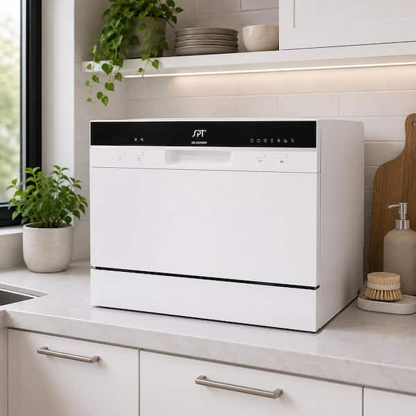 SPT 21 in. White LED Portable Countertop 120-Volt Dishwasher with