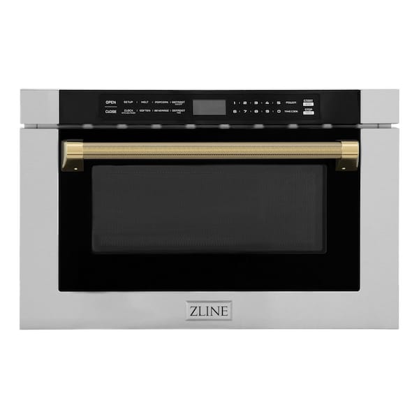 Autograph Edition 24 in. 1.2 cu. ft. Built-in Microwave Drawer in Stainless Steel and Polished Gold Helix Handle