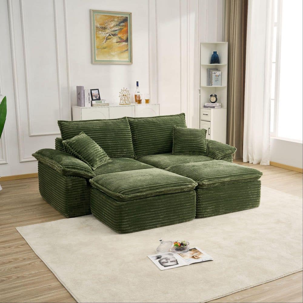 Seafuloy 81 in. Corduroy Sectional Sofa with Ottoman, Oversized
