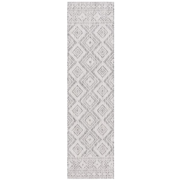 SAFAVIEH Courtyard Light Gray/Dark Gray 2 ft. x 8 ft. Border Diamond Indoor/Outdoor Runner Rug