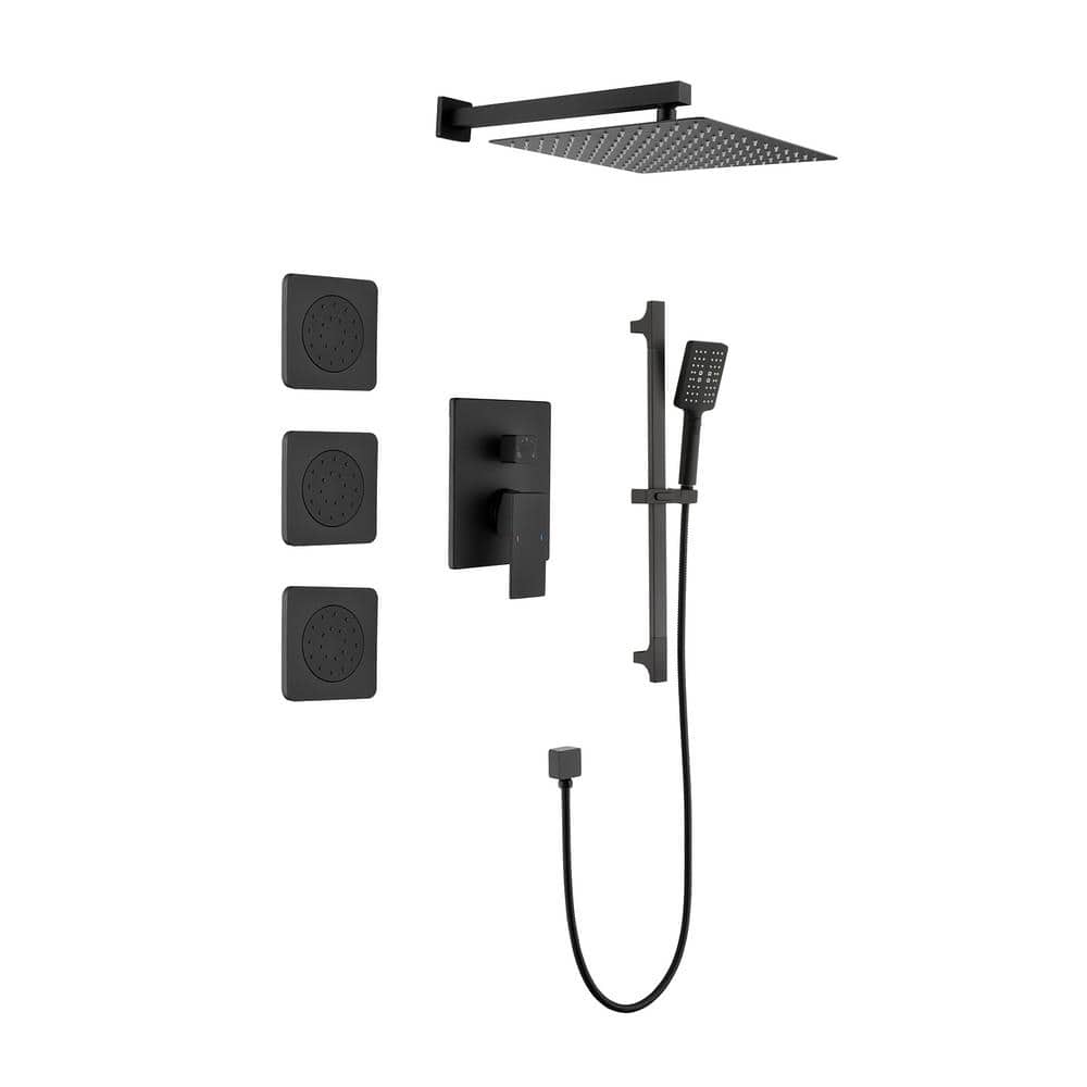 12 in. 3-Jet Wall Mount Shower Tower with Slide Bar, Handheld and Body Spra