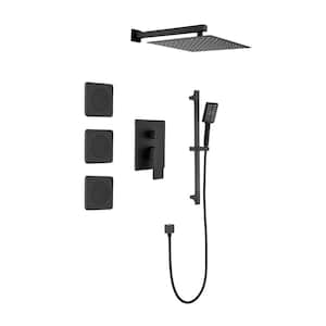 12 in. 3-Jet Wall Mount Shower Tower with Slide Bar, Handheld and Body Spray Thermostatic Massage Jets in Matte Black