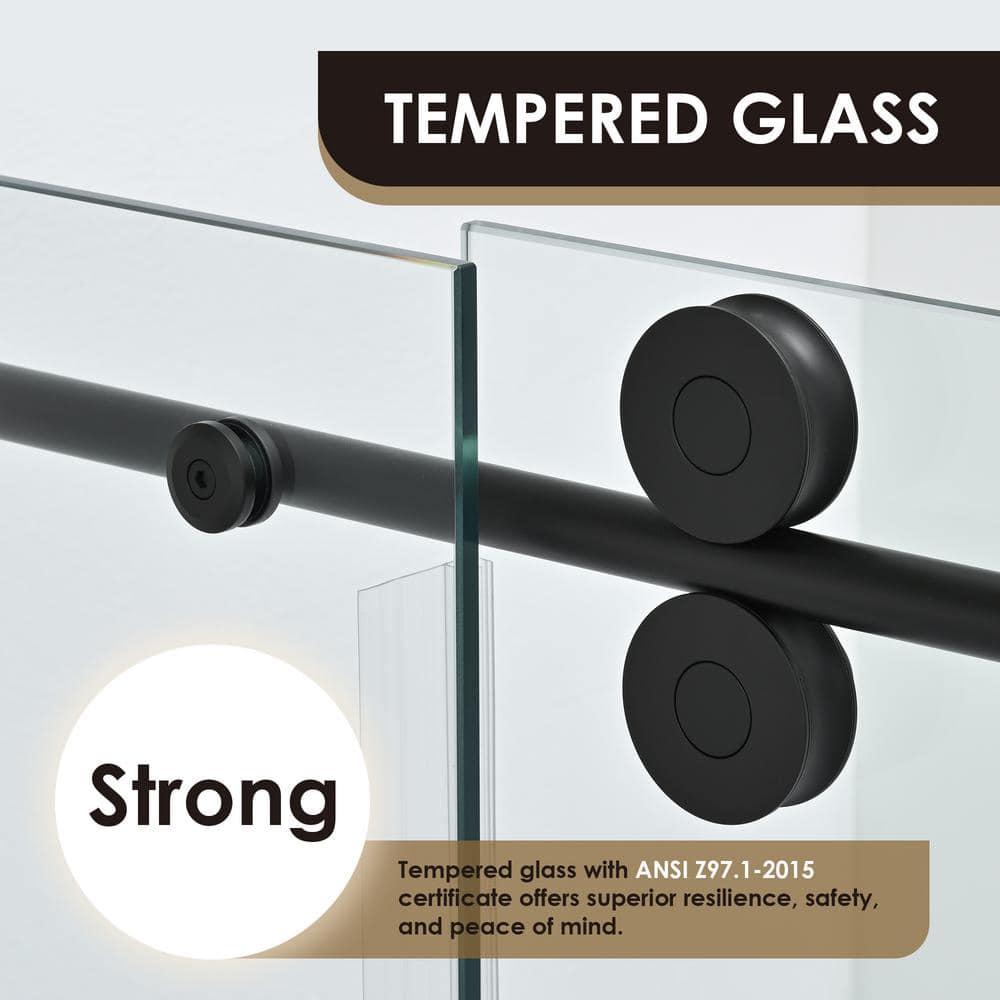 Altair Matte Black Frameless Sliding Shower Door with Clear Glass