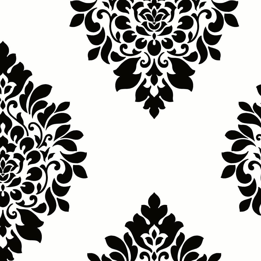 Black and White Damask Pre-pasted Vinyl Wallpaper