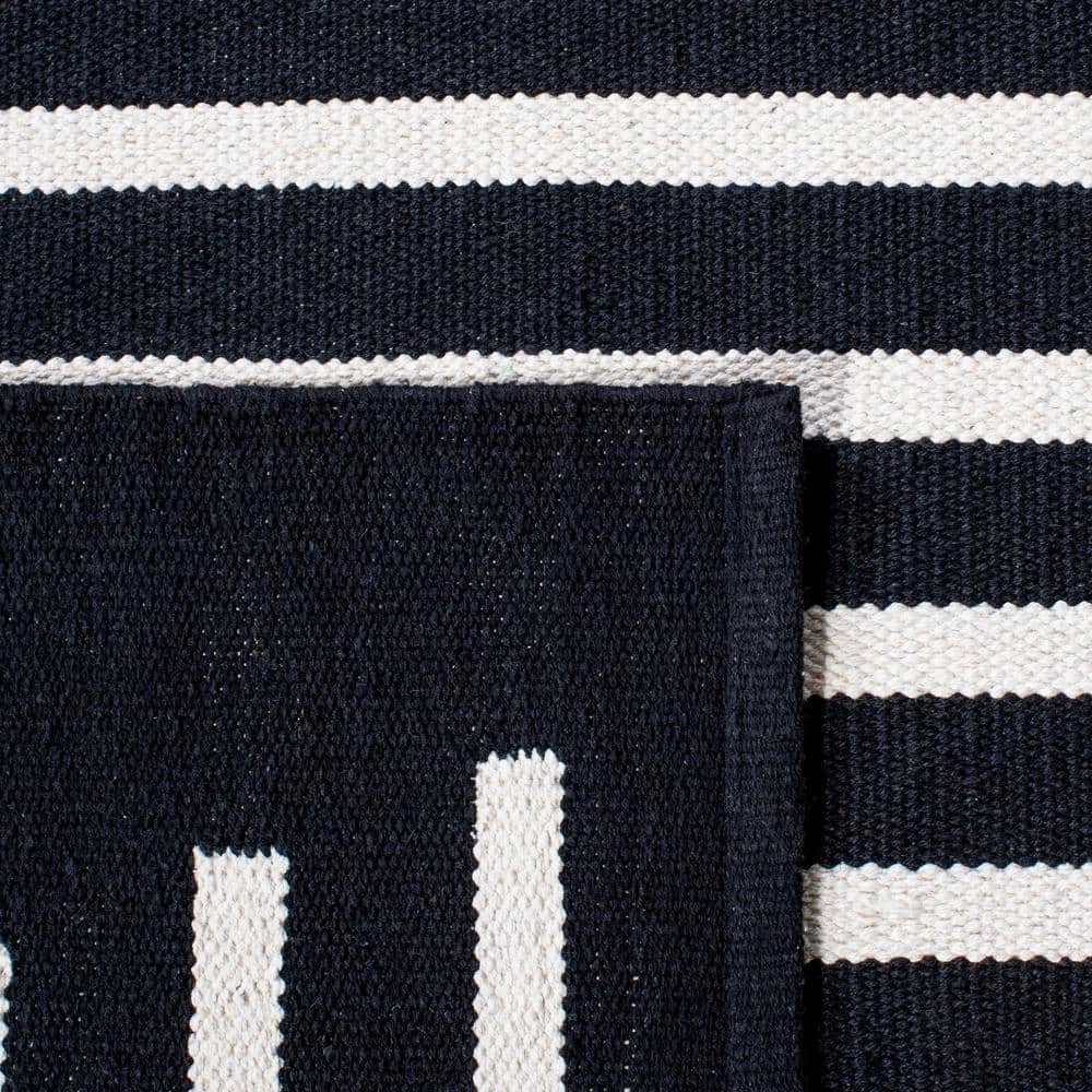 Handmade Black and Ivory Cotton Stripe 9' x 12' Rug