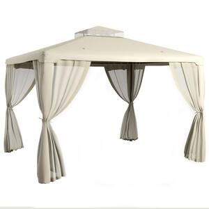 9.6 ft. x 11.6 ft. Cream White Patio Gazebo, Outdoor Canopy Shelter with 2-Tier Roof and Netting