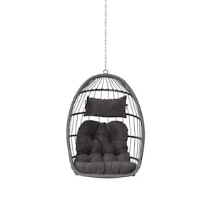 UV Resistant Frame Wicker Outdoor Garden Porch Egg Swing Hanging Chair with Dark Gray Cushion
