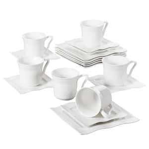 Series Mario 18-Piece Ivory White Porcelain Dinner Combi-Set with 6-Cups 6-Saucers and Dessert Plates (Service for 6)