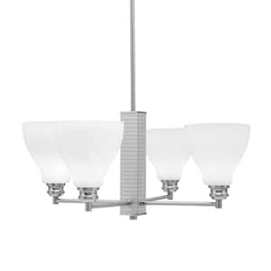 Albany 24.25 in. 4-Light Brushed Nickel Chandelier with White Marble Glass Shades