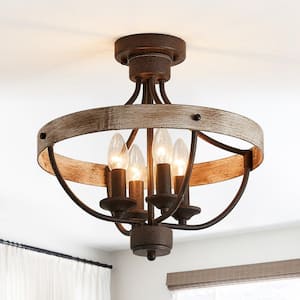 15.4 in 4-Light Bronze Industrial Semi-Flush Mount Ceiling Light Fixture