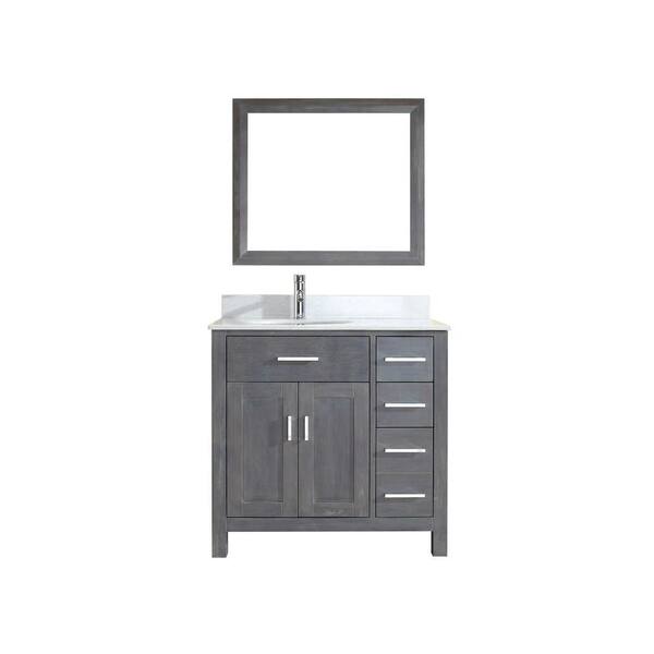 ART BATHE Kalize 36 in. Vanity in French Gray with Solid Surface Marble Vanity Top in Carrara White and Mirror