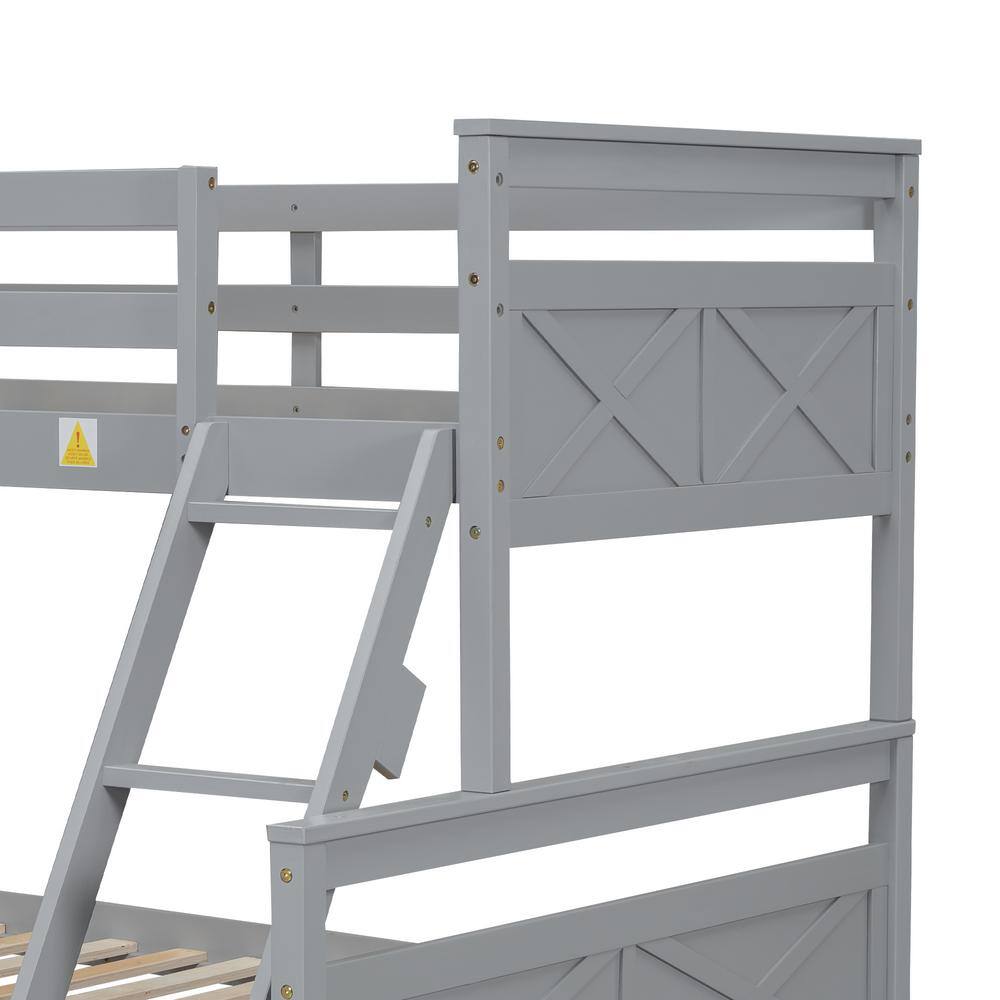 Gray Twin Over Full Pine Wood Bunk Bed with Storage Drawers