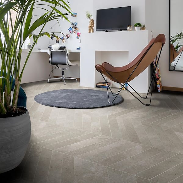 Iris Chevron Tortora 3.93 in. x 20.86 in. Matte Porcelain Floor and Wall Tile (6.71 sq. ft./Case)